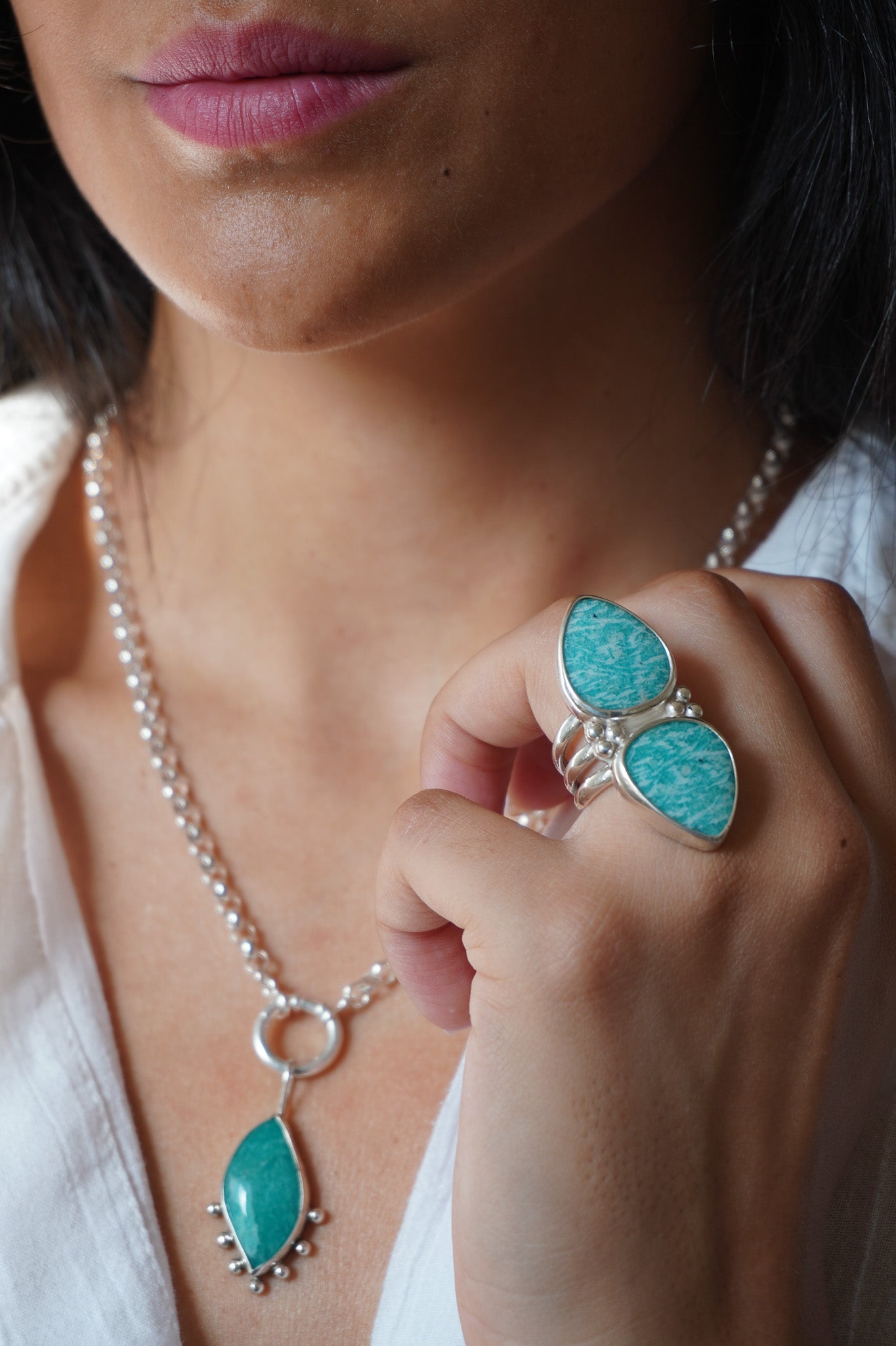 Anilla doble amazonita - Talla 18