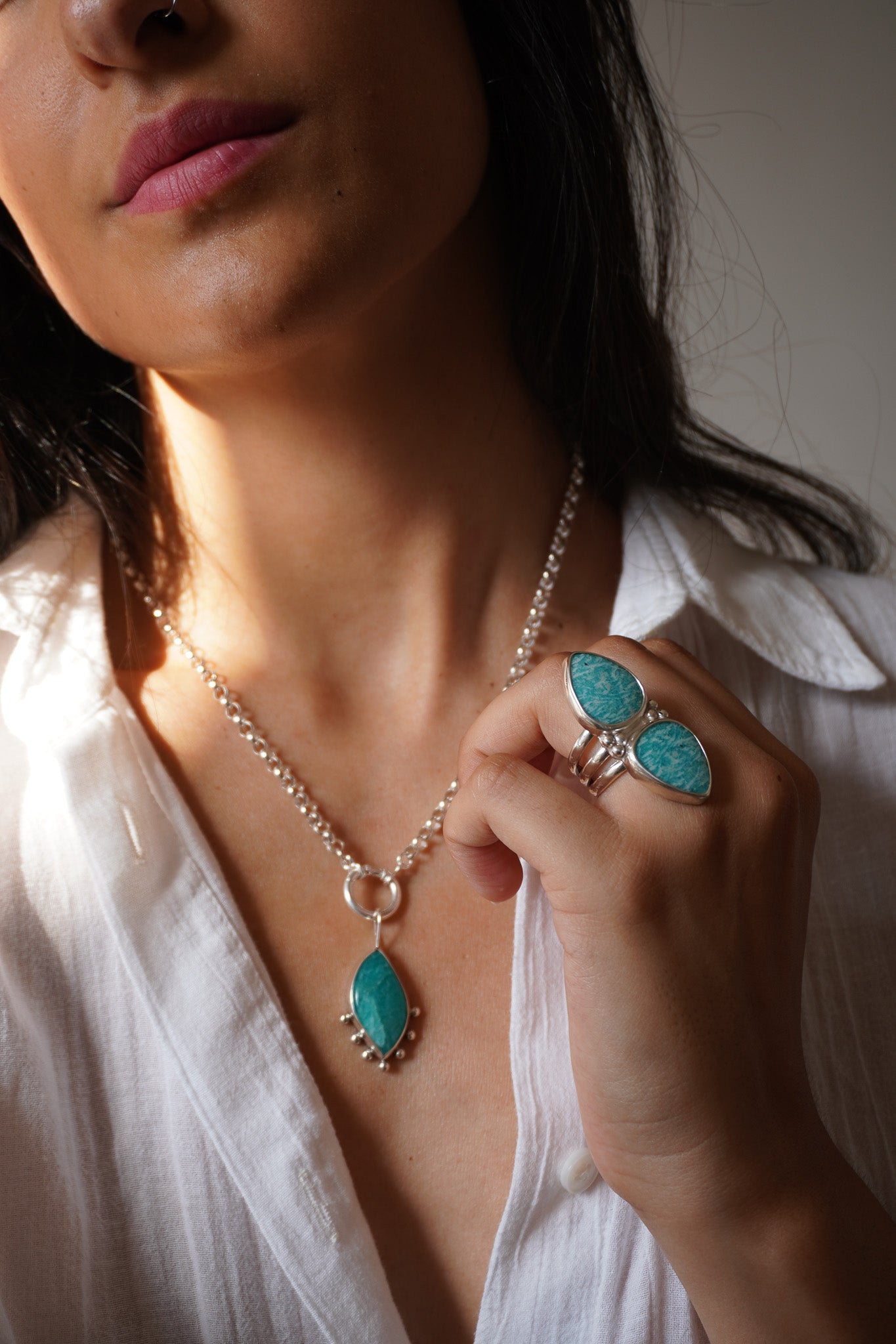 Anilla doble amazonita - Talla 18