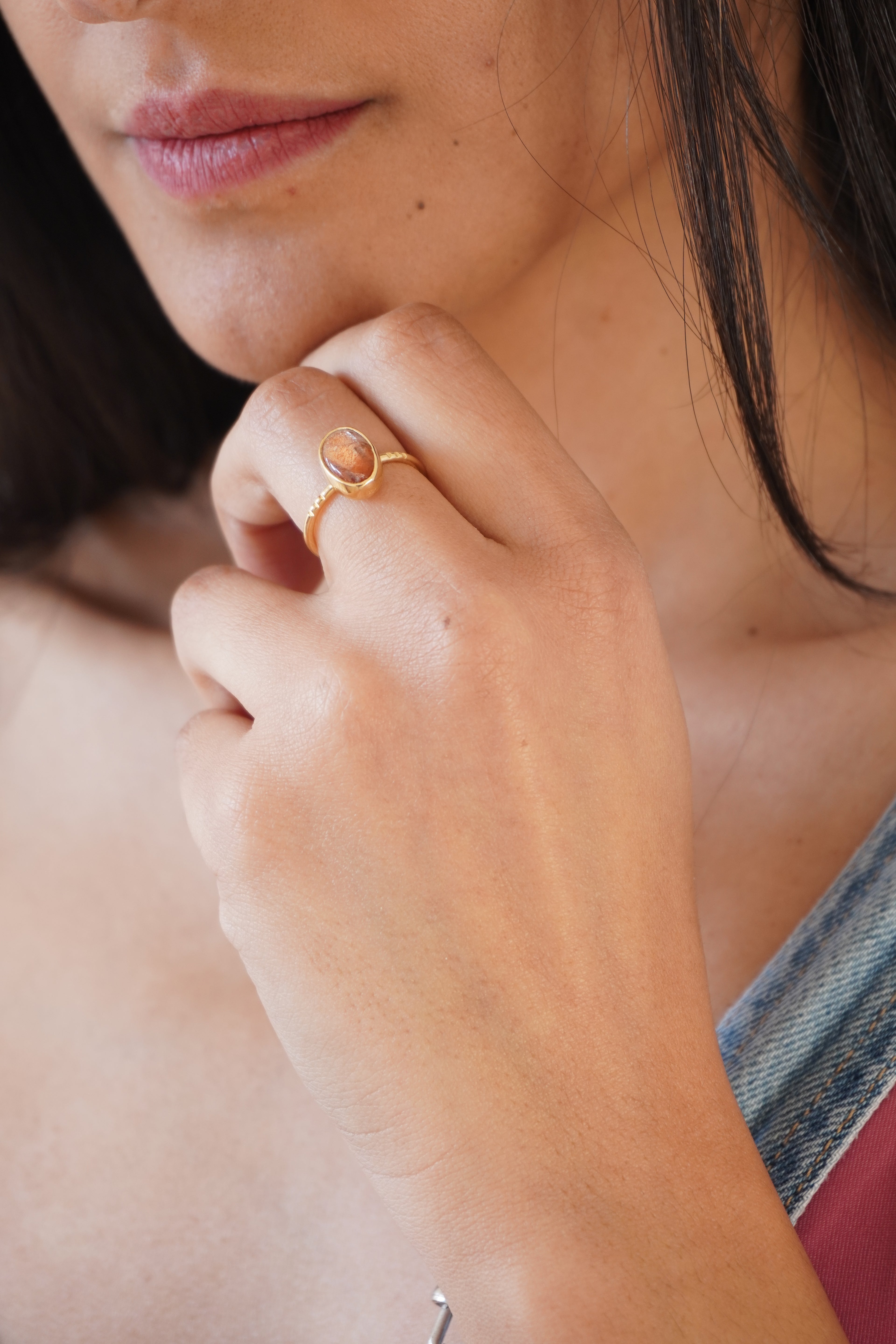 Anillo sunstone TALLA 16 (baño de oro 24k)