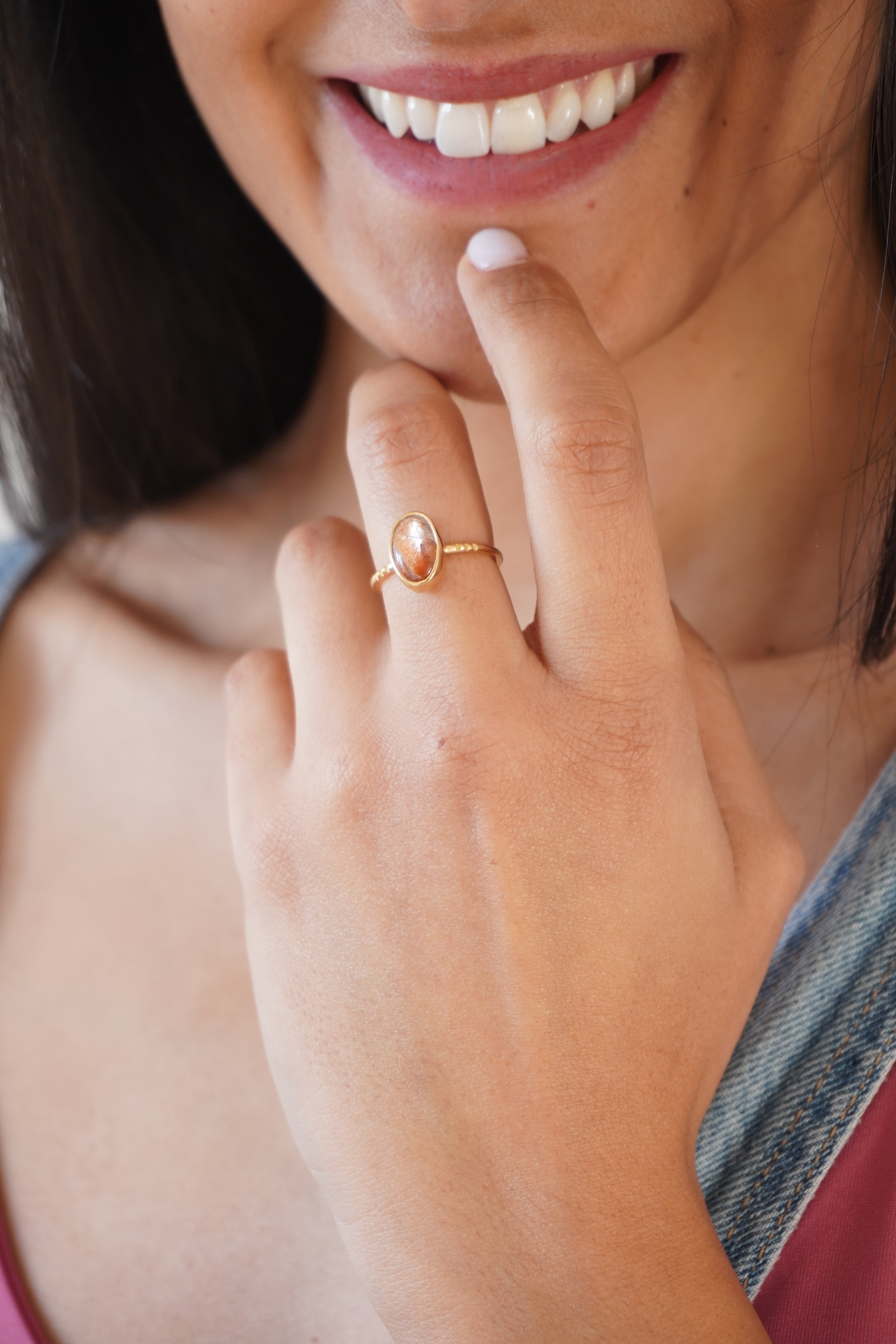 Anillo sunstone TALLA 16 (baño de oro 24k)