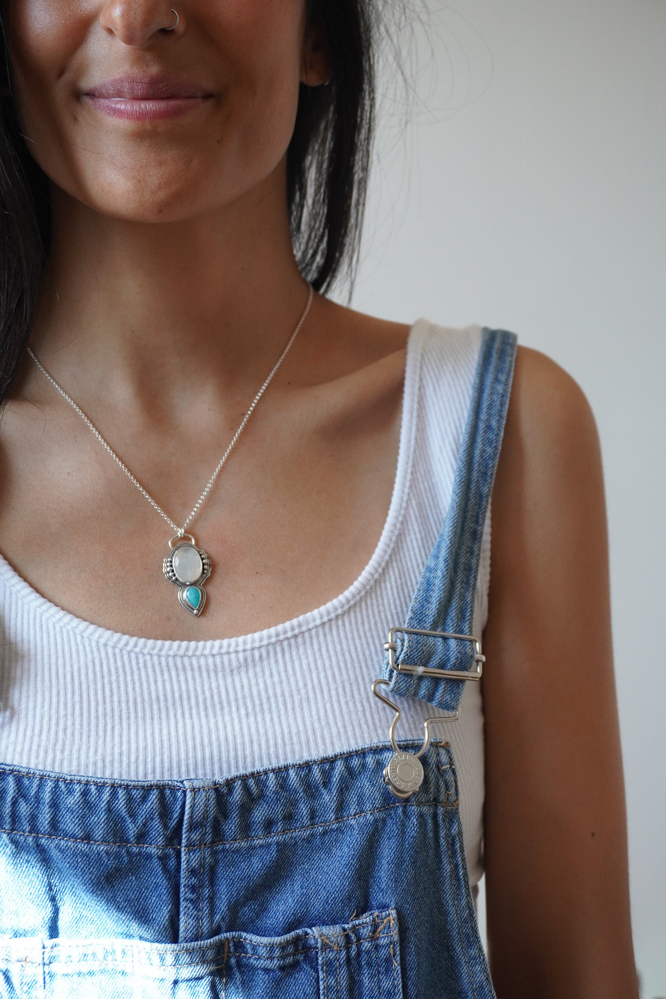 Colgante piedra luna oval y amazonita