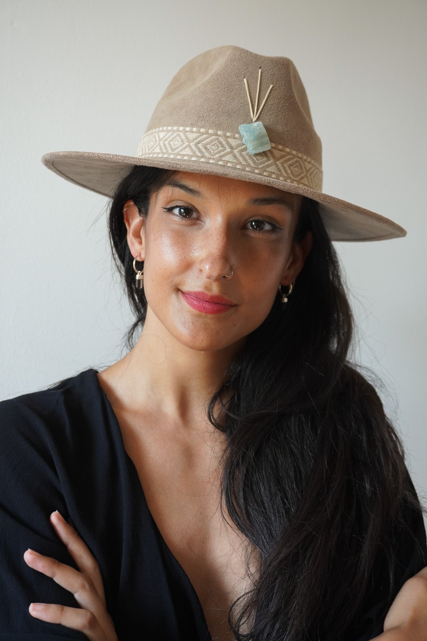 ✨Aros mini puntas cuarzo ahumado