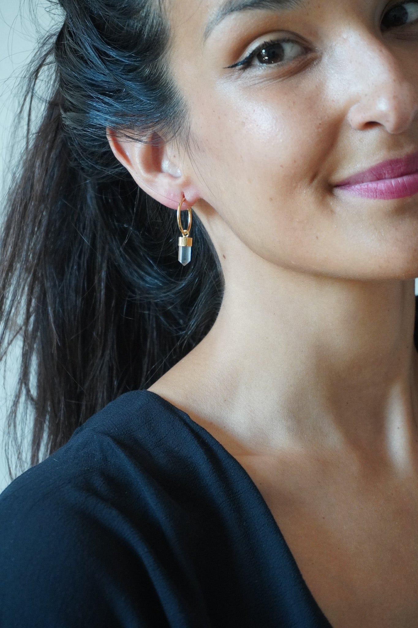 ✨Aros mini puntas cuarzo cristal